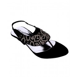 Classy Silver Decor Black Sandals RG-073